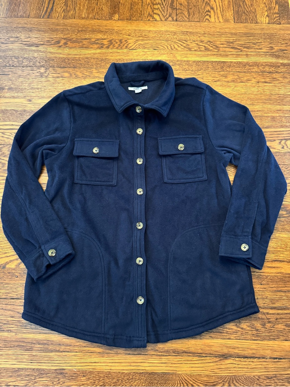 Navy Button-Front Fleece Shacket - Picture 2 of 12